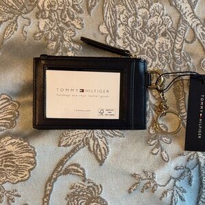 Tommy Hilfiger Black Leather Card & Key Holder with Gold Hardware
